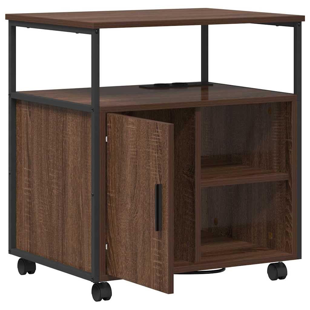 Büro-Aufbewahrungsschrank Braun Eiche 61x46x67 cm Holzwerkstoff mit Ladestation Robuster Stahlrahmen 4 Fächer 3 Regalböden Modernes Design für Homeoffice Büro Wohnzimmer Flur