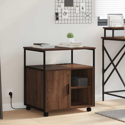Büro-Aufbewahrungsschrank Braun Eiche 61x46x67 cm Holzwerkstoff mit Ladestation Robuster Stahlrahmen 4 Fächer 3 Regalböden Modernes Design für Homeoffice Büro Wohnzimmer Flur