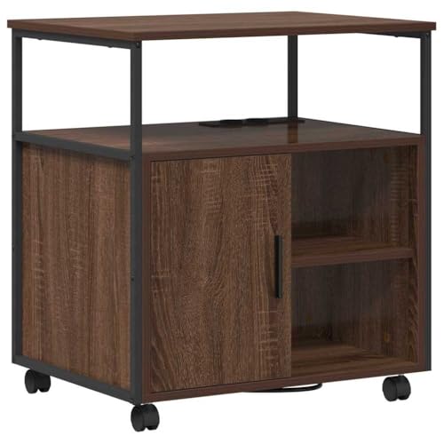 Büro-Aufbewahrungsschrank Braun Eiche 61x46x67 cm Holzwerkstoff mit Ladestation Robuster Stahlrahmen 4 Fächer 3 Regalböden Modernes Design für Homeoffice Büro Wohnzimmer Flur