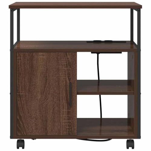 Büro-Aufbewahrungsschrank Braun Eiche 61x46x67 cm Holzwerkstoff mit Ladestation Robuster Stahlrahmen 4 Fächer 3 Regalböden Modernes Design für Homeoffice Büro Wohnzimmer Flur