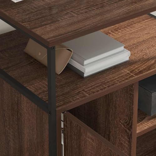 Büro-Aufbewahrungsschrank Braun Eiche 61x46x67 cm Holzwerkstoff mit Ladestation Robuster Stahlrahmen 4 Fächer 3 Regalböden Modernes Design für Homeoffice Büro Wohnzimmer Flur