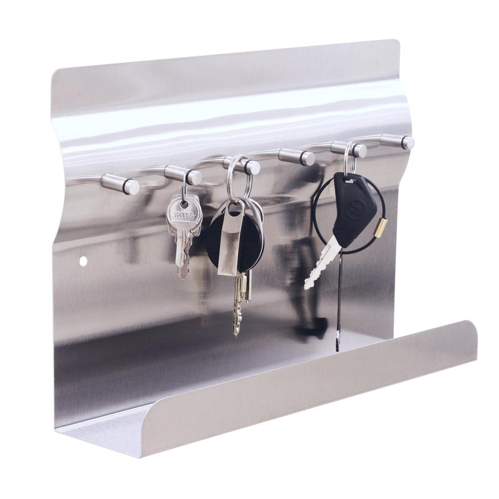 RICOO Schlüsselbrett mit Ablage Edelstahl Schlüsselhaken MB6001 Magnetisch Notizwand Schlüsselhalter Wand Flur Edelstahl Key Holder Aufbewahrung