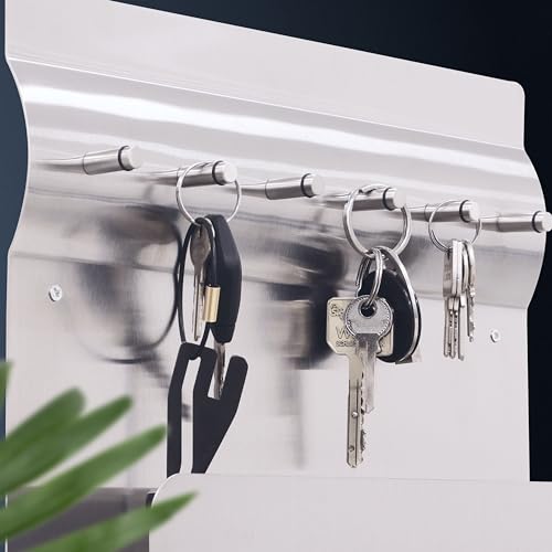 RICOO Schlüsselbrett mit Ablage Edelstahl Schlüsselhaken MB6001 Magnetisch Notizwand Schlüsselhalter Wand Flur Edelstahl Key Holder Aufbewahrung