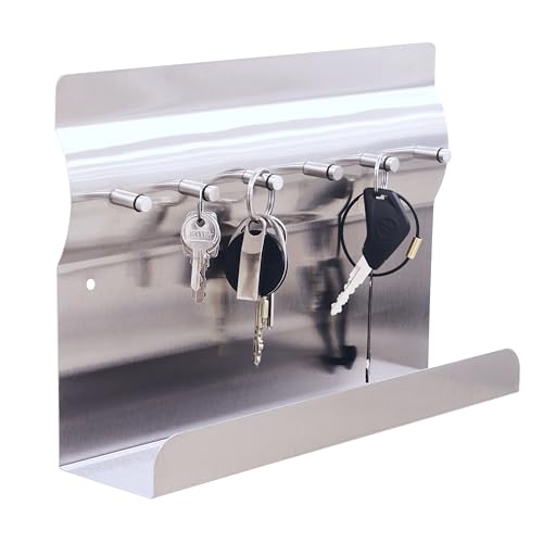 RICOO Schlüsselbrett mit Ablage Edelstahl Schlüsselhaken MB6001 Magnetisch Notizwand Schlüsselhalter Wand Flur Edelstahl Key Holder Aufbewahrung