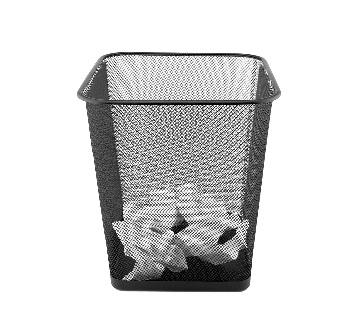 D.RECT Papierkorb Büro 18L - Abfalleimer, Papierkorb aus Drahtgeflecht Mülleimer, Papiereimer - Metall Büroeimer Mesh Eckig, Schwarz