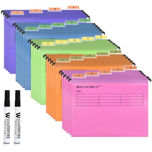A4 Hängemappen 24 Stück für Aktenschränke,Polypropylen für Hängemappe mit Tabs und Karteneinsätzen und löschbarem Stift für Büro, Schule, Schreibtisch,Hängemappe,Sortiermappe
