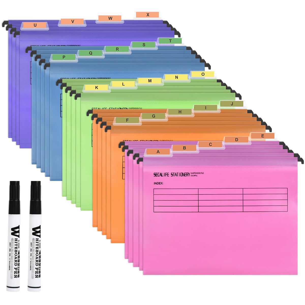 A4 Hängemappen 24 Stück für Aktenschränke,Polypropylen für Hängemappe mit Tabs und Karteneinsätzen und löschbarem Stift für Büro, Schule, Schreibtisch,Hängemappe,Sortiermappe