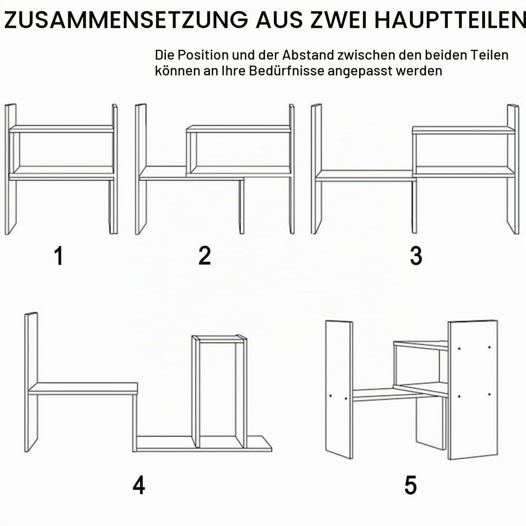 Kongming Schreibtisch Regal, Bücherregal Klein, Holz, Weiß