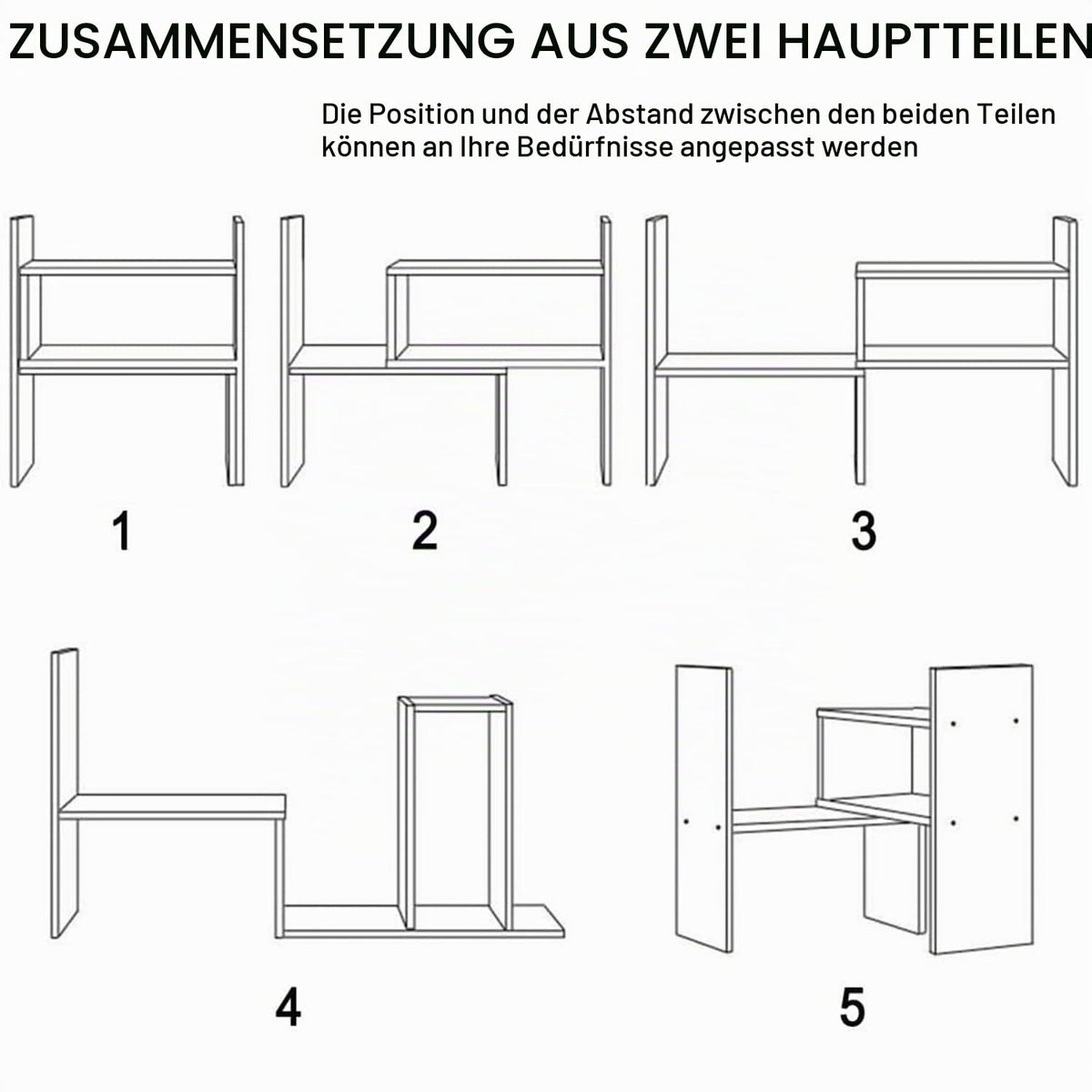 Kongming Schreibtisch Regal, Bücherregal Klein, Holz, Weiß