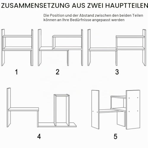 Kongming Schreibtisch Regal, Bücherregal Klein, Holz, Weiß