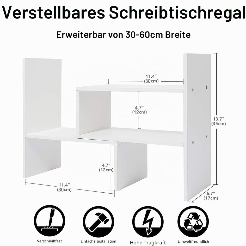 Kongming Schreibtisch Regal, Bücherregal Klein, Holz, Weiß
