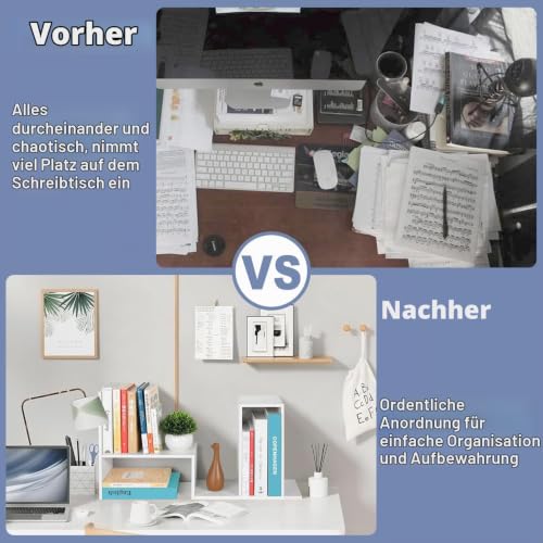 Kongming Schreibtisch Regal, Bücherregal Klein, Holz, Weiß