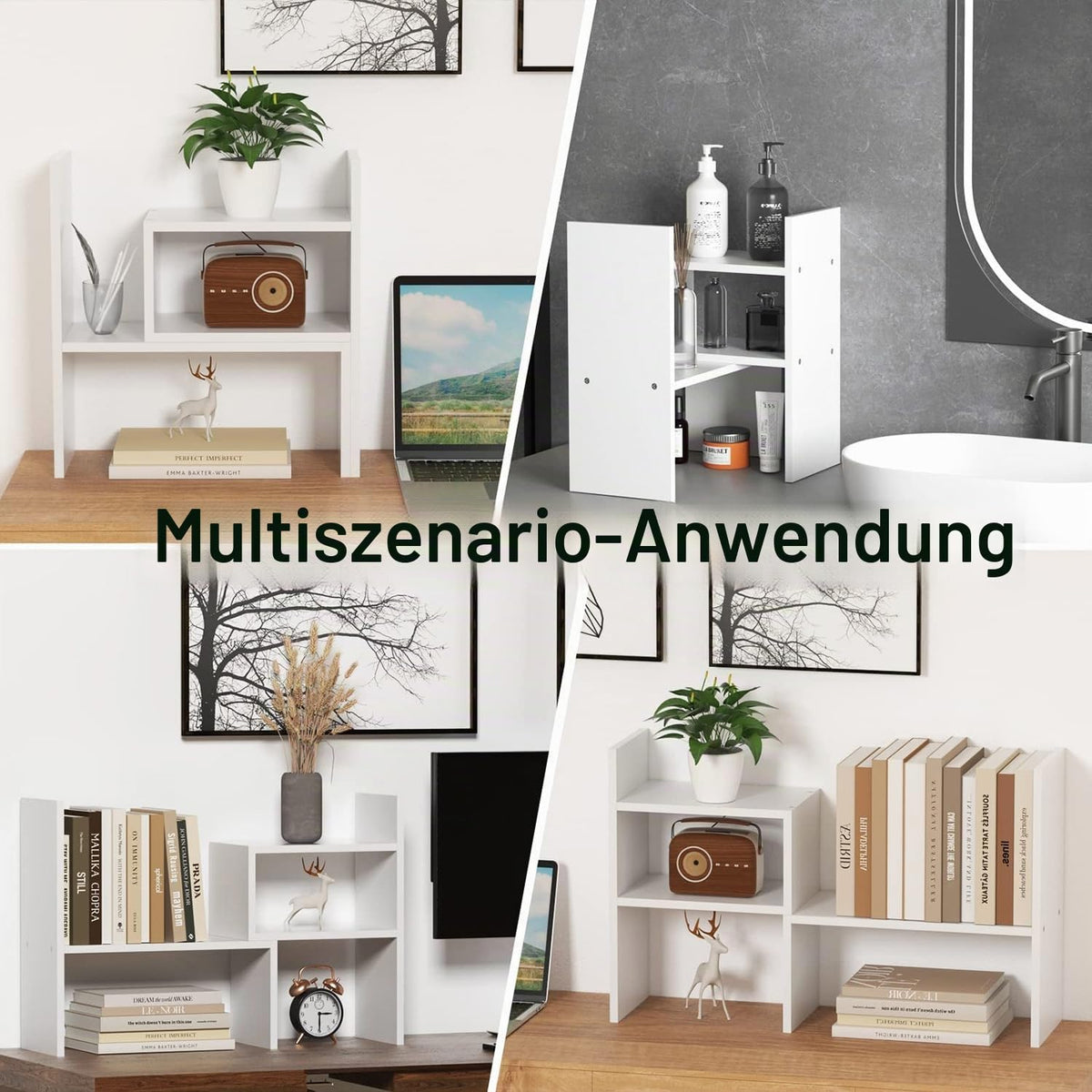Kongming Schreibtisch Regal, Bücherregal Klein, Holz, Weiß