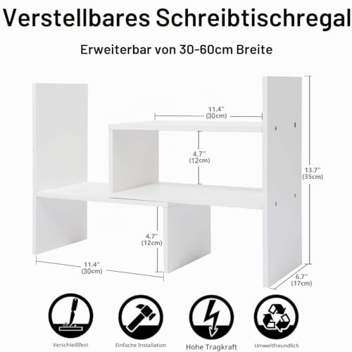 Kongming Schreibtisch Regal, Bücherregal Klein, Holz, Weiß