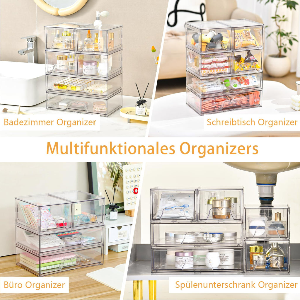 Stebopum Stapelbare Schubladenbox Kosmetik Organizer mit 3 Schubladen