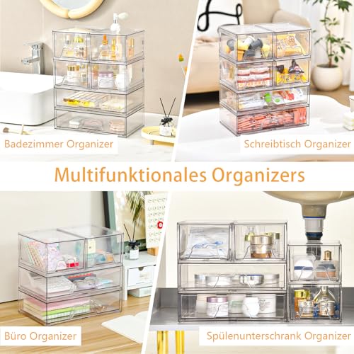 Stebopum Stapelbare Schubladenbox Kosmetik Organizer mit 3 Schubladen