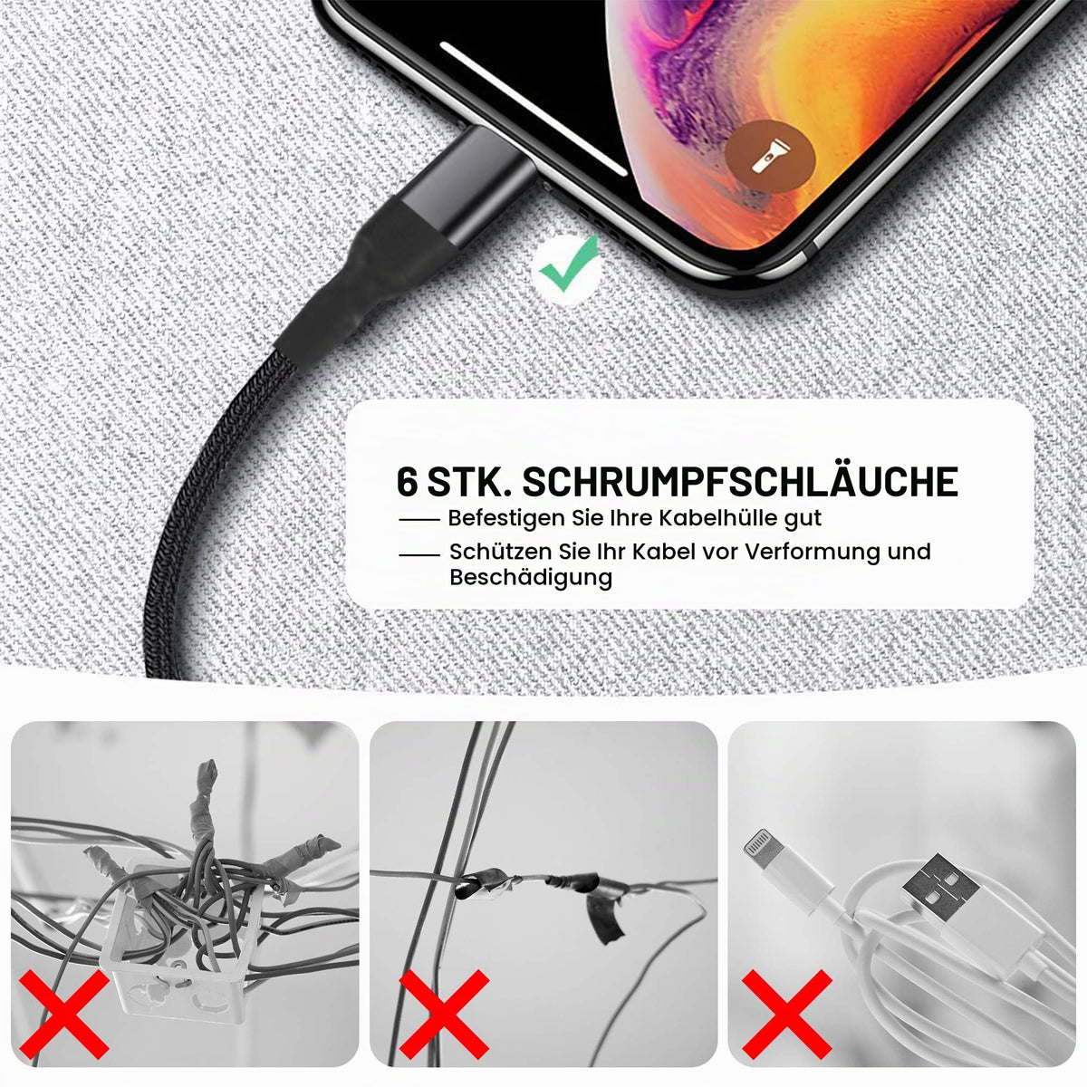 6 m selbstschließender Kabelschlauch, 5 mm, mit Schrumpfschlauch