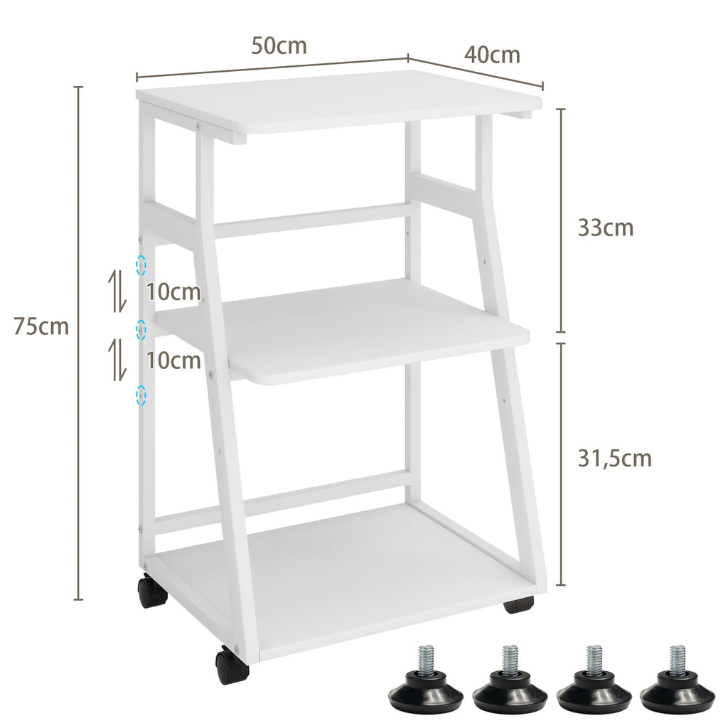 PUNCIA Druckertisch mit Rollen 3-Ebenen Druckerständer 50 x 40 cm