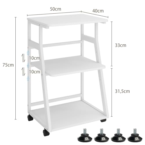PUNCIA Druckertisch mit Rollen 3-Ebenen Druckerständer 50 x 40 cm