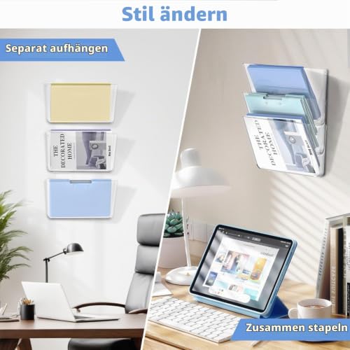 SUPEASY Wandorganiser Acryl, Hängeordner Dokumentenhalter, Zeitschriftenhalter Wand für Post, Ordner & Büro – 3er Pack
