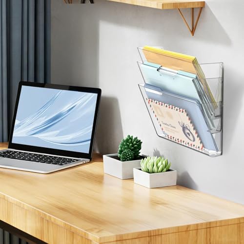 SUPEASY Wandorganiser Acryl, Hängeordner Dokumentenhalter, Zeitschriftenhalter Wand für Post, Ordner & Büro – 3er Pack