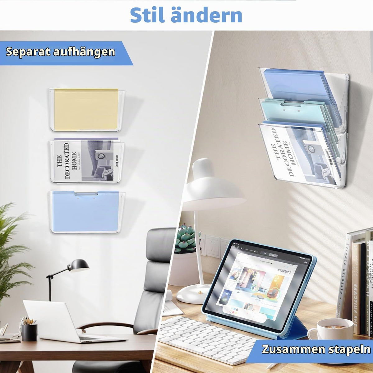 SUPEASY Wandorganiser Acryl, Hängeordner Dokumentenhalter, Zeitschriftenhalter Wand für Post, Ordner & Büro – 3er Pack