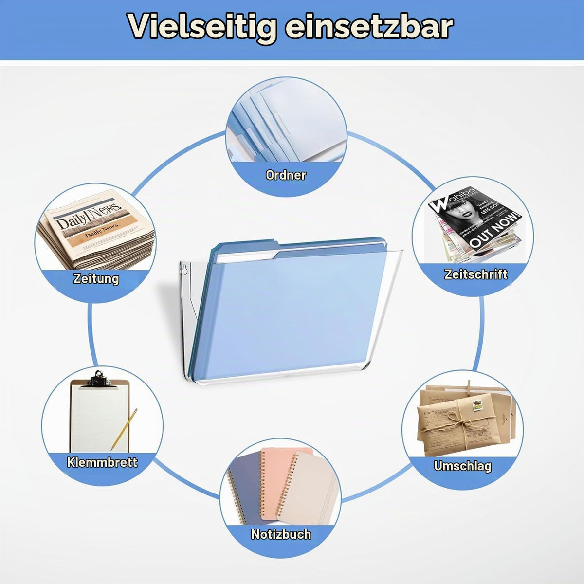 SUPEASY Wandorganiser Acryl, Hängeordner Dokumentenhalter, Zeitschriftenhalter Wand für Post, Ordner & Büro – 3er Pack