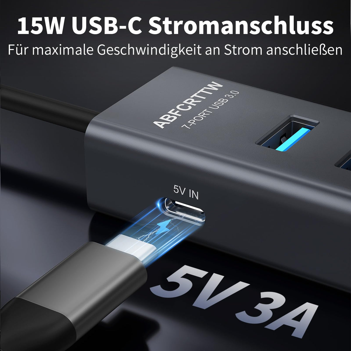 7-Port USB Hub 3.0 mit 120cm Kabel für Desktop, Aluminium USB Verteiler 5Gbps Multiport Adapter mit 4 USB-A & 3 USB-C Port, 5V 3A Type-C Port für PC, Laptop, MacBook, U-Disk, Maus