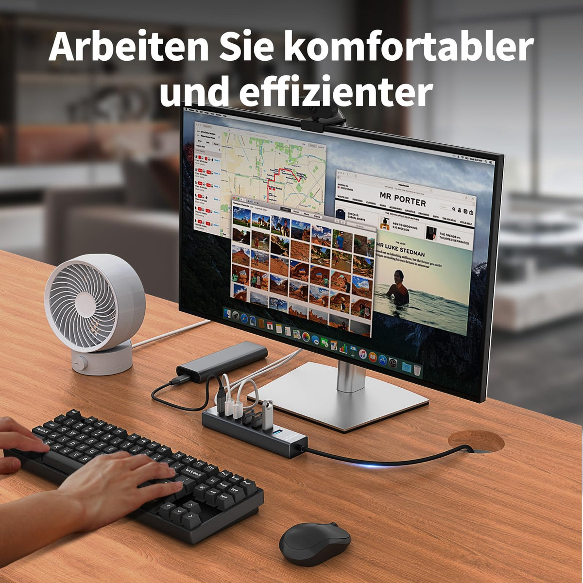 7-Port USB Hub 3.0 mit 120cm Kabel für Desktop, Aluminium USB Verteiler 5Gbps Multiport Adapter mit 4 USB-A & 3 USB-C Port, 5V 3A Type-C Port für PC, Laptop, MacBook, U-Disk, Maus