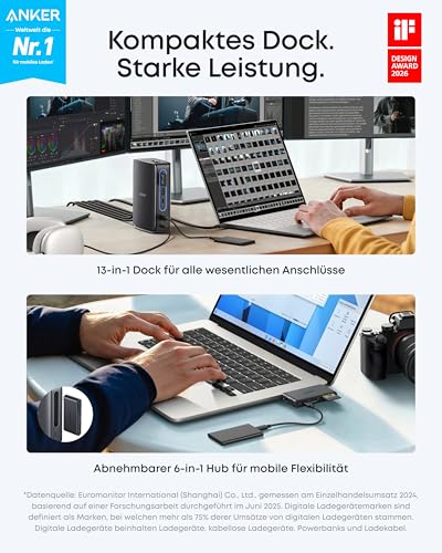 Anker Nano Laptop Dock, 13-in-1 USB-C Triple-Display (2× HDMI, 1× DP)