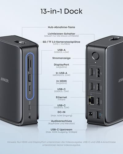 Anker Nano Laptop Dock, 13-in-1 USB-C Triple-Display (2× HDMI, 1× DP)
