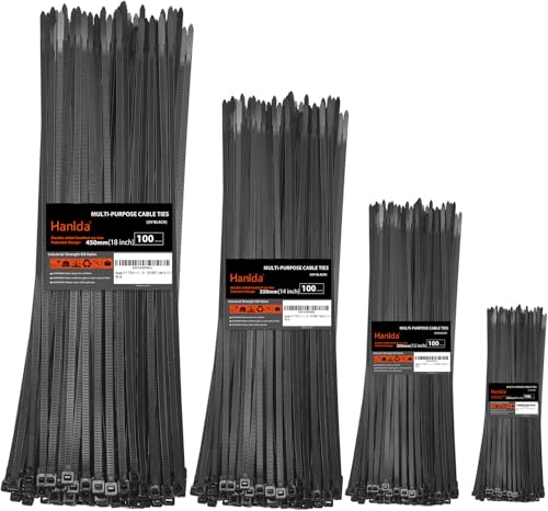 kabelbinder set in verschiedenen Größen (400 Stück)20+30+35+45cm, beidseitig gezahnt, 45kg Zugfestigkeit stark duty Kabelschnäure aus strapazierfährem Nylon, geeignet für Innen und Außenbereich