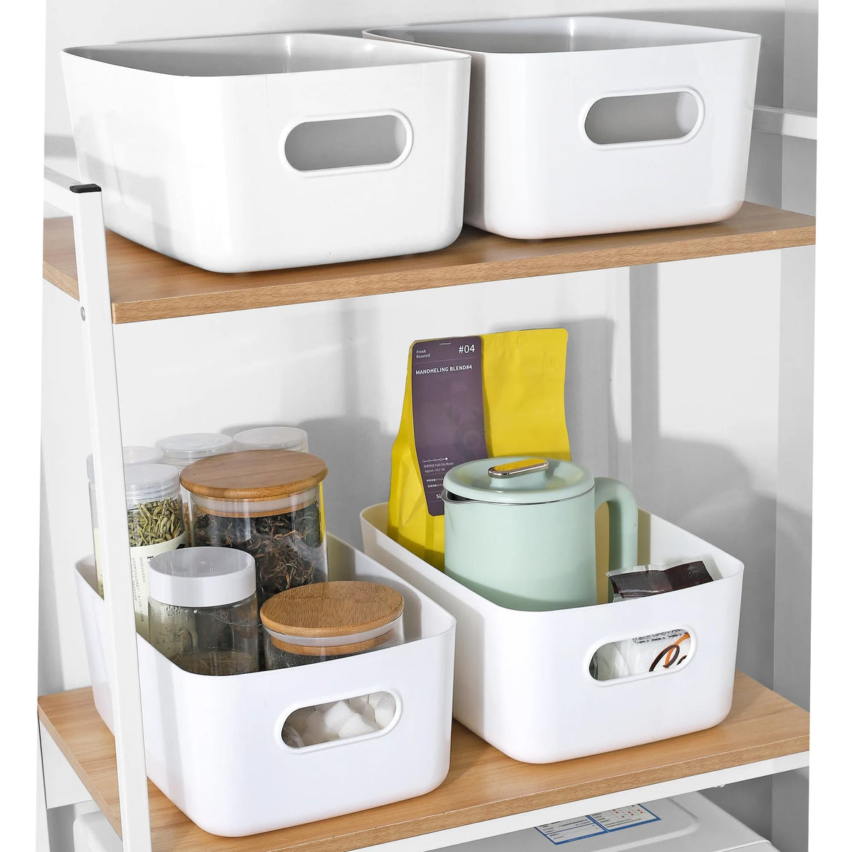 LYLIDIA 10 Stück Aufbewahrungsbox Kunststoff Aufbewahrungskorb mit Griffen Küchenschrank Organizer Box Körbe Aufbewahrung Kunststoffbox für Badezimmer Regal Kunststoffbox