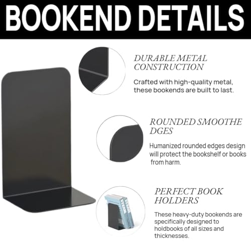 6 Stück Buchstütze, 20.5x13.5x9.3cm, Buchstützen aus Metall, Schwere Buchstütze für Büro Schule Zuhause Bibliothek