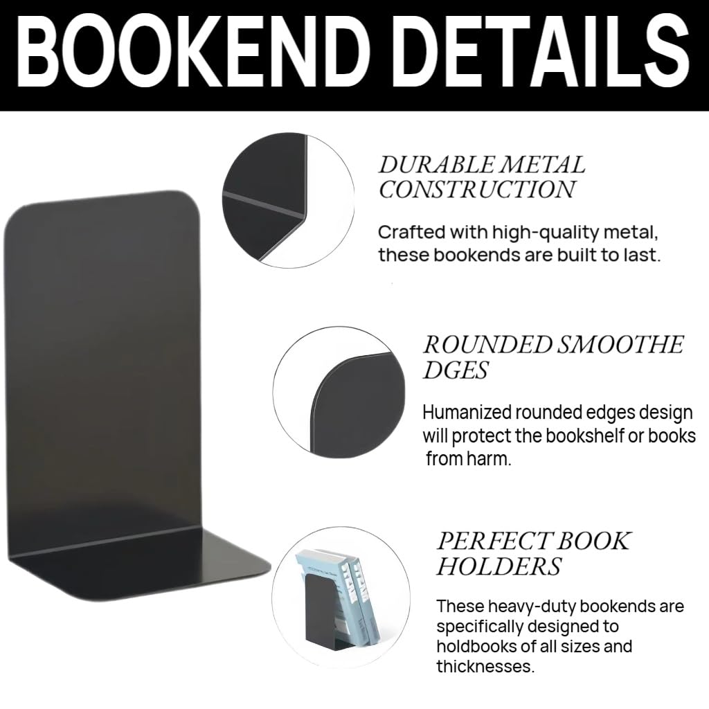 6 Stück Buchstütze, 20.5x13.5x9.3cm, Buchstützen aus Metall, Schwere Buchstütze für Büro Schule Zuhause Bibliothek