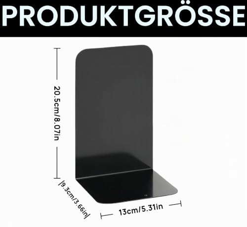 6 Stück Buchstütze, 20.5x13.5x9.3cm, Buchstützen aus Metall, Schwere Buchstütze für Büro Schule Zuhause Bibliothek