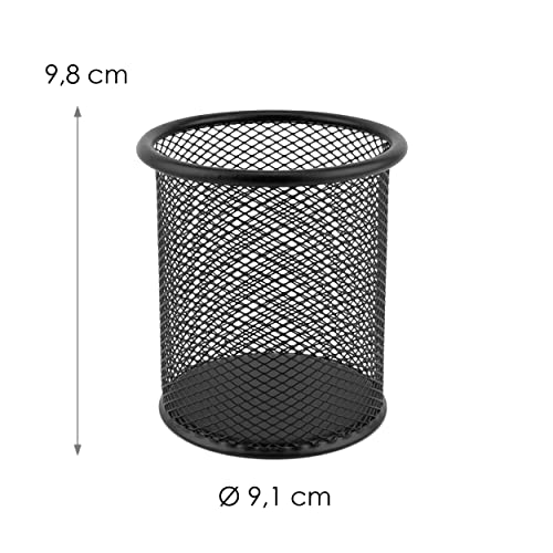 D.RECT KOMO Stiftehalter Schreibtisch-Organizer Metall-Mesh Rund Stabile Stiftebox für Büro und Home Office Höhe 98mm, Ø 91mm, Schwarz