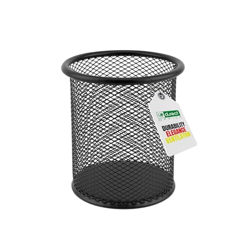 D.RECT KOMO Stiftehalter Schreibtisch-Organizer Metall-Mesh Rund Stabile Stiftebox für Büro und Home Office Höhe 98mm, Ø 91mm, Schwarz