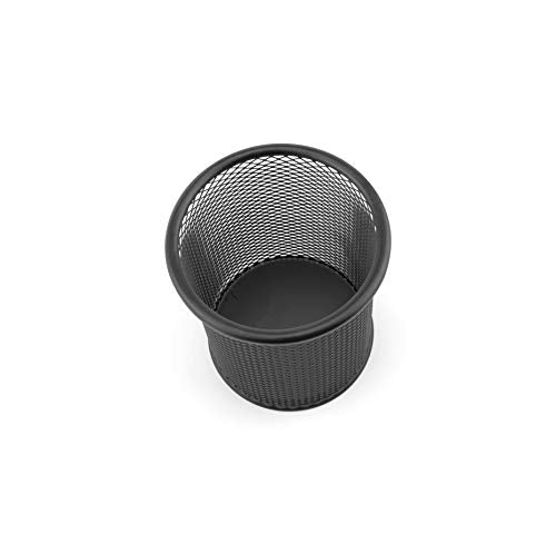 D.RECT KOMO Stiftehalter Schreibtisch-Organizer Metall-Mesh Rund Stabile Stiftebox für Büro und Home Office Höhe 98mm, Ø 91mm, Schwarz