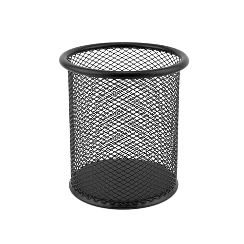 D.RECT KOMO Stiftehalter Schreibtisch-Organizer Metall-Mesh Rund Stabile Stiftebox für Büro und Home Office Höhe 98mm, Ø 91mm, Schwarz