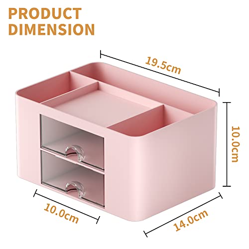 Marbrasse Schreibtisch Organizer mit Schubladen,Multifunktional Stiftehalter Schreibtisch mit 7 Fächer 2 Schubladen,Büro Organizer Zubehör(Rosa)