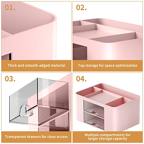 Marbrasse Schreibtisch Organizer mit Schubladen,Multifunktional Stiftehalter Schreibtisch mit 7 Fächer 2 Schubladen,Büro Organizer Zubehör(Rosa)