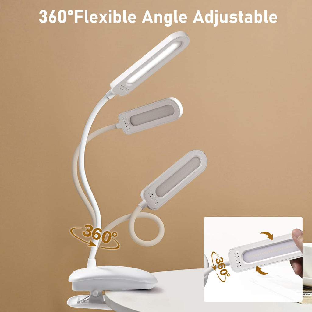 Diboniur Schreibtischlampe Klemmbar, Wiederaufladbare Nachttischlampe Touch Dimmbar, 3 Farben und dimmbar, 360° flexible Klemmleuchte Bett für Studium und Arbeit, Clip-on, USB-Anschluss