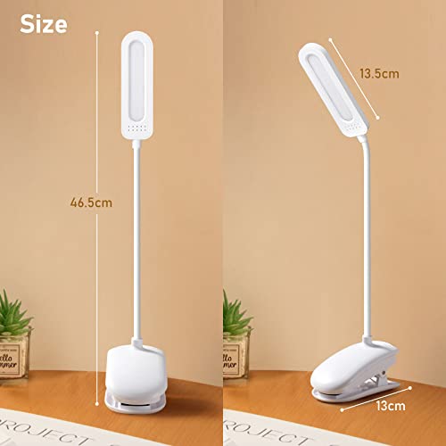 Diboniur Schreibtischlampe Klemmbar, Wiederaufladbare Nachttischlampe Touch Dimmbar, 3 Farben und dimmbar, 360° flexible Klemmleuchte Bett für Studium und Arbeit, Clip-on, USB-Anschluss