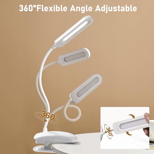 Diboniur Schreibtischlampe Klemmbar, Wiederaufladbare Nachttischlampe Touch Dimmbar, 3 Farben und dimmbar, 360° flexible Klemmleuchte Bett für Studium und Arbeit, Clip-on, USB-Anschluss