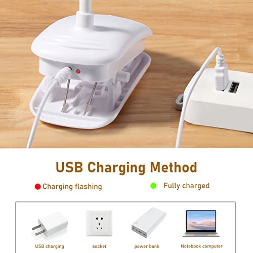 Diboniur Schreibtischlampe Klemmbar, Wiederaufladbare Nachttischlampe Touch Dimmbar, 3 Farben und dimmbar, 360° flexible Klemmleuchte Bett für Studium und Arbeit, Clip-on, USB-Anschluss