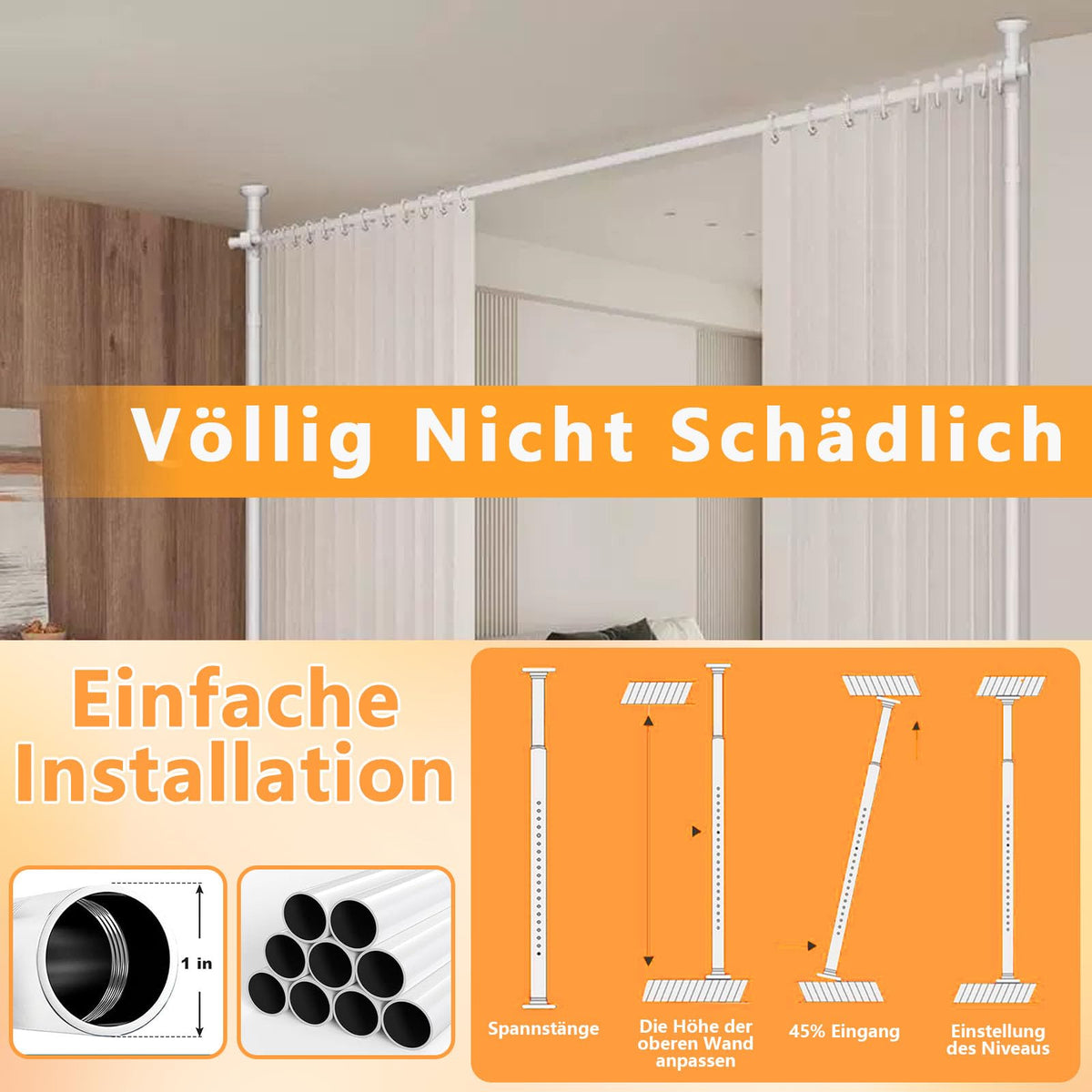 Raumteiler Ohne Bohren,Verstellbar 122-310cm (H) 71-178cm (B)
