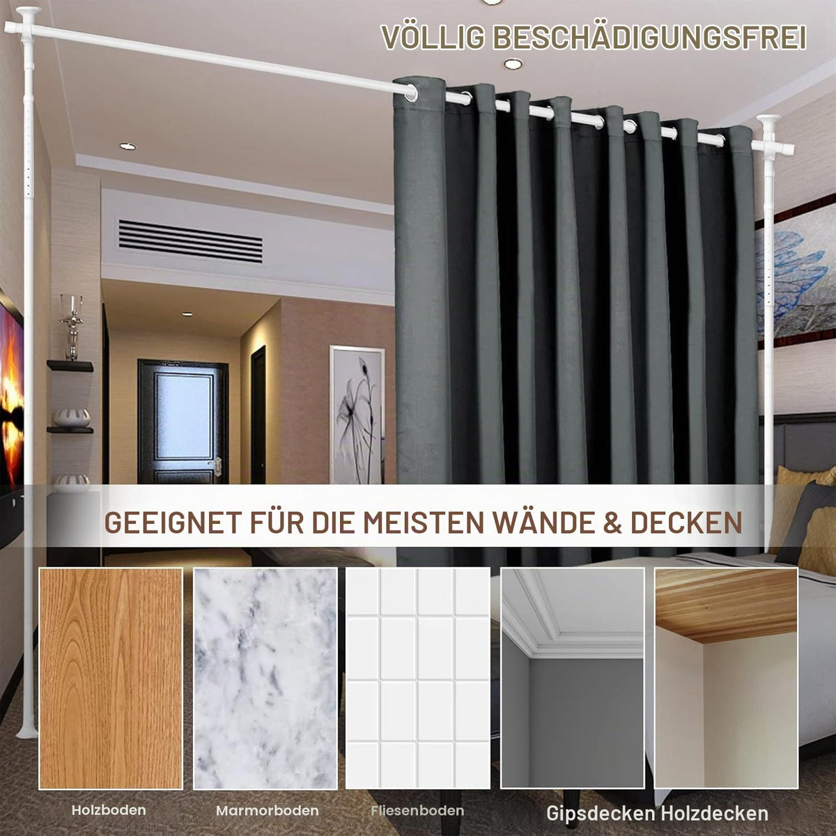 Raumteiler Ohne Bohren,Verstellbar 122-310cm (H) 71-178cm (B)