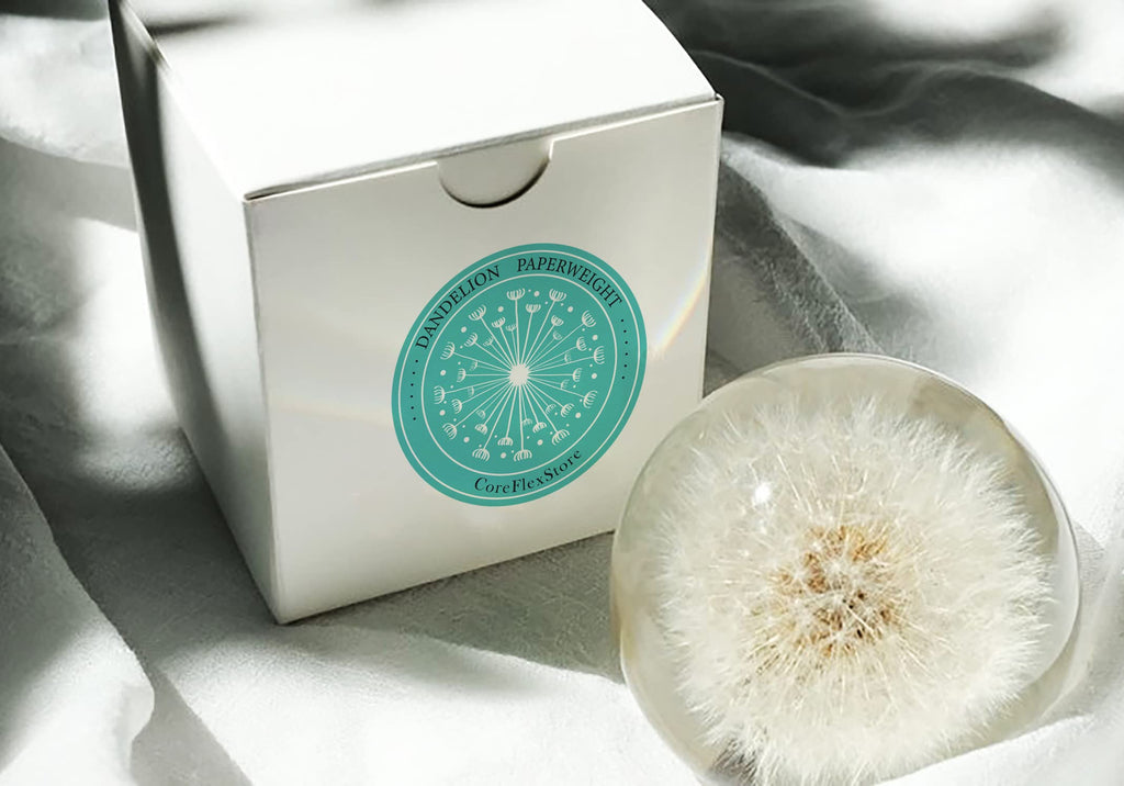 COREFLEX Echter Pusteblumen-Briefbeschwerer, Löwenzahn in Harzkugel in Geschenkbox, 70 mm, Heimbüro, Desktop-Dekoration, Geburtstag, Hochzeitsgeschenk und Valentinstag