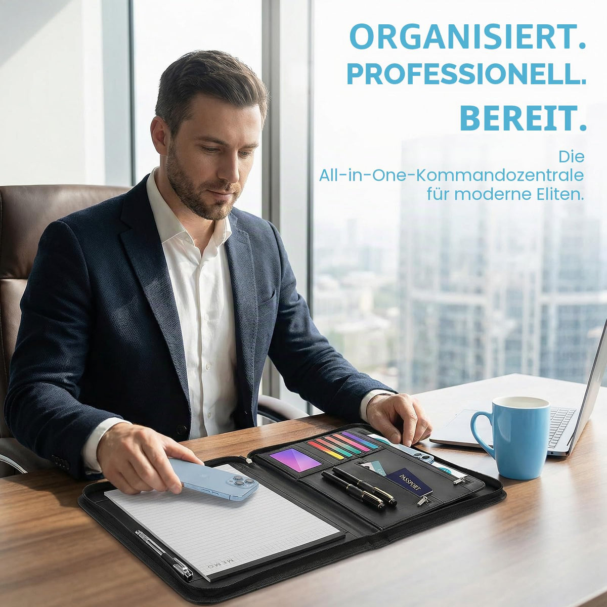 Schreibmappe A4 mit Reißverschluss, Konferenzmappe mit 1 A4 Notizblock Dokumentenmappe Aktenmappe mit Notizblock Mappe für Meeting, Business ikl.1 Kugelschreiber für Business, Meeting, Büro